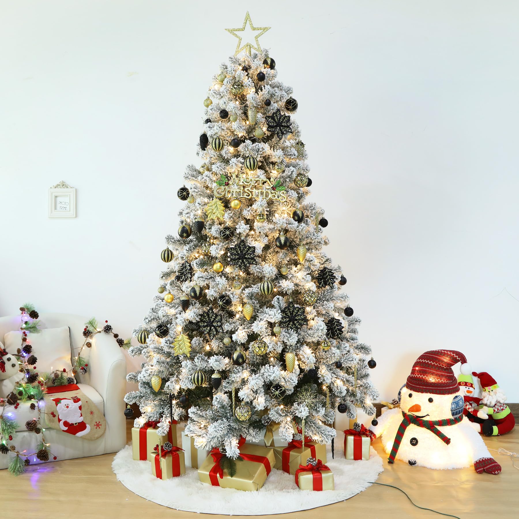 106PCS Black & Gold Christmas Balls Ornaments Set with Hanging Hooks - SHareconn