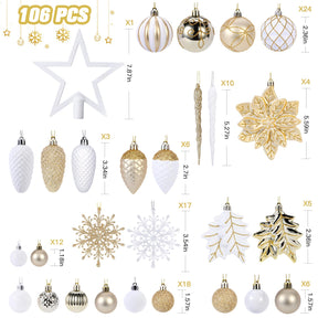 106PCS Gold &White Christmas Balls Ornaments Set with Hanging Hooks - SHareconn