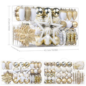 106PCS Gold &White Christmas Balls Ornaments Set with Hanging Hooks - SHareconn