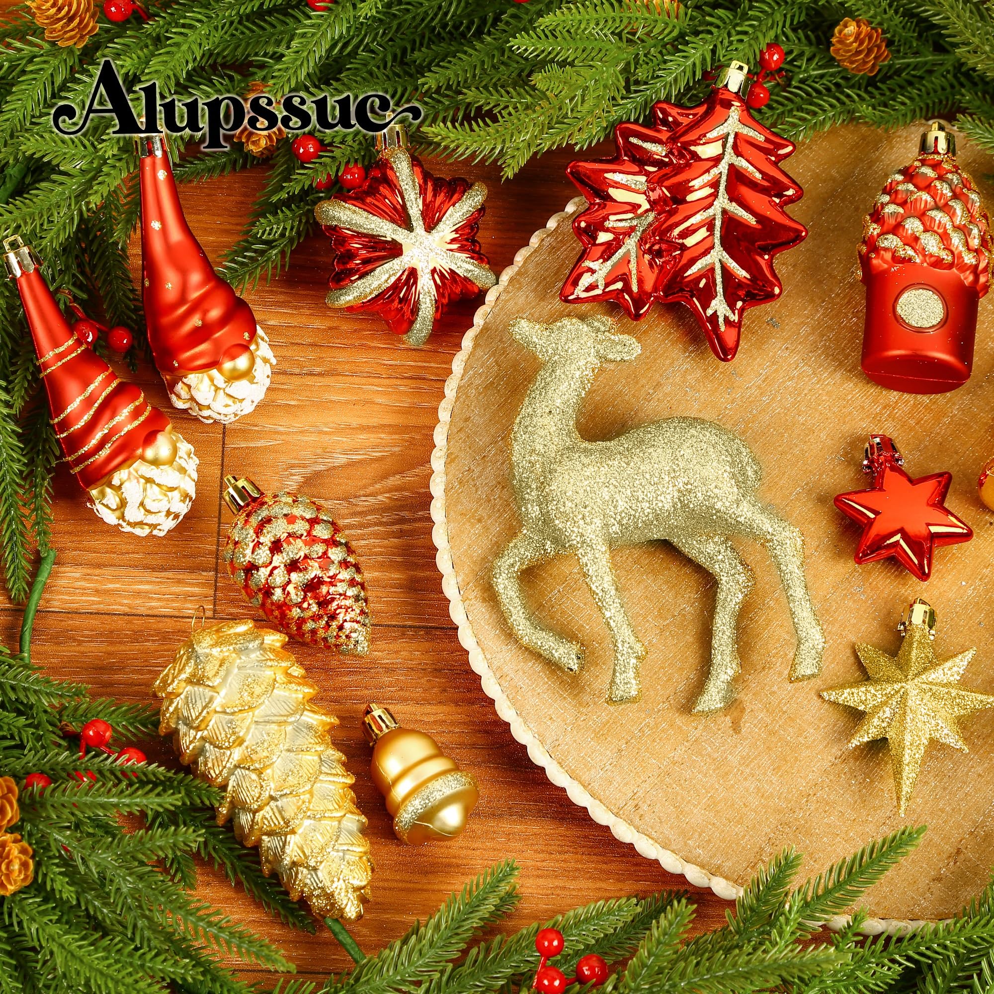 106pcs Red and Gold Gnome Christmas Tree Decorations Christmas Balls Ornaments Set - SHareconn