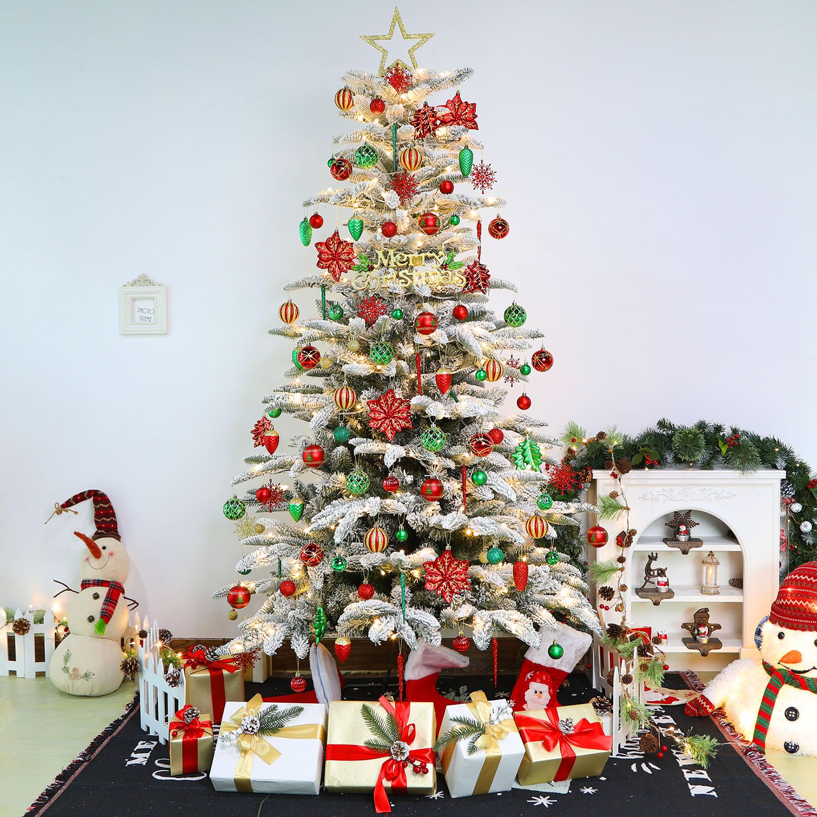 106PCS Red Green Gold Christmas Balls Ornaments Set, with Hanging Hooks - SHareconn