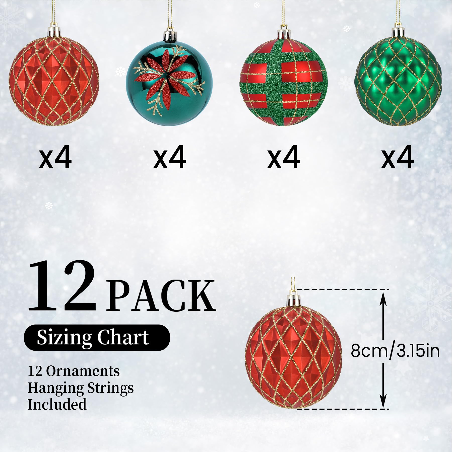 12ct 3.15 Inch Red & Green Christmas Tree Balls Ornaments - SHareconn