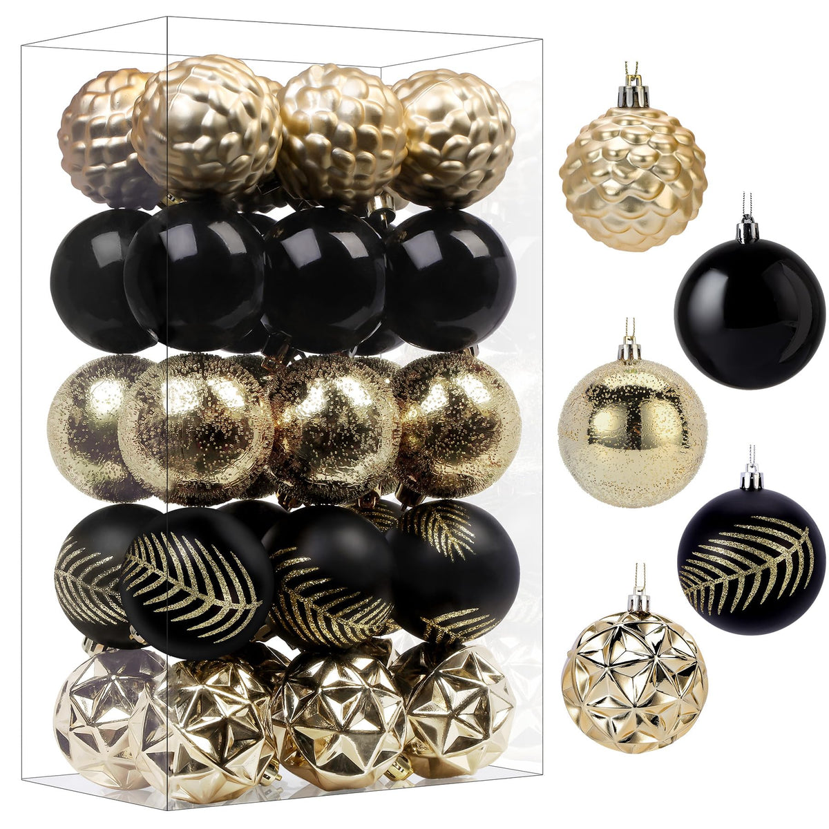 30ct 2.36 Inch Black & Gold Christmas Tree Balls Ornaments - SHareconn