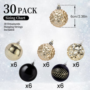 30ct 2.36 Inch Black & Gold Christmas Tree Balls Ornaments - SHareconn