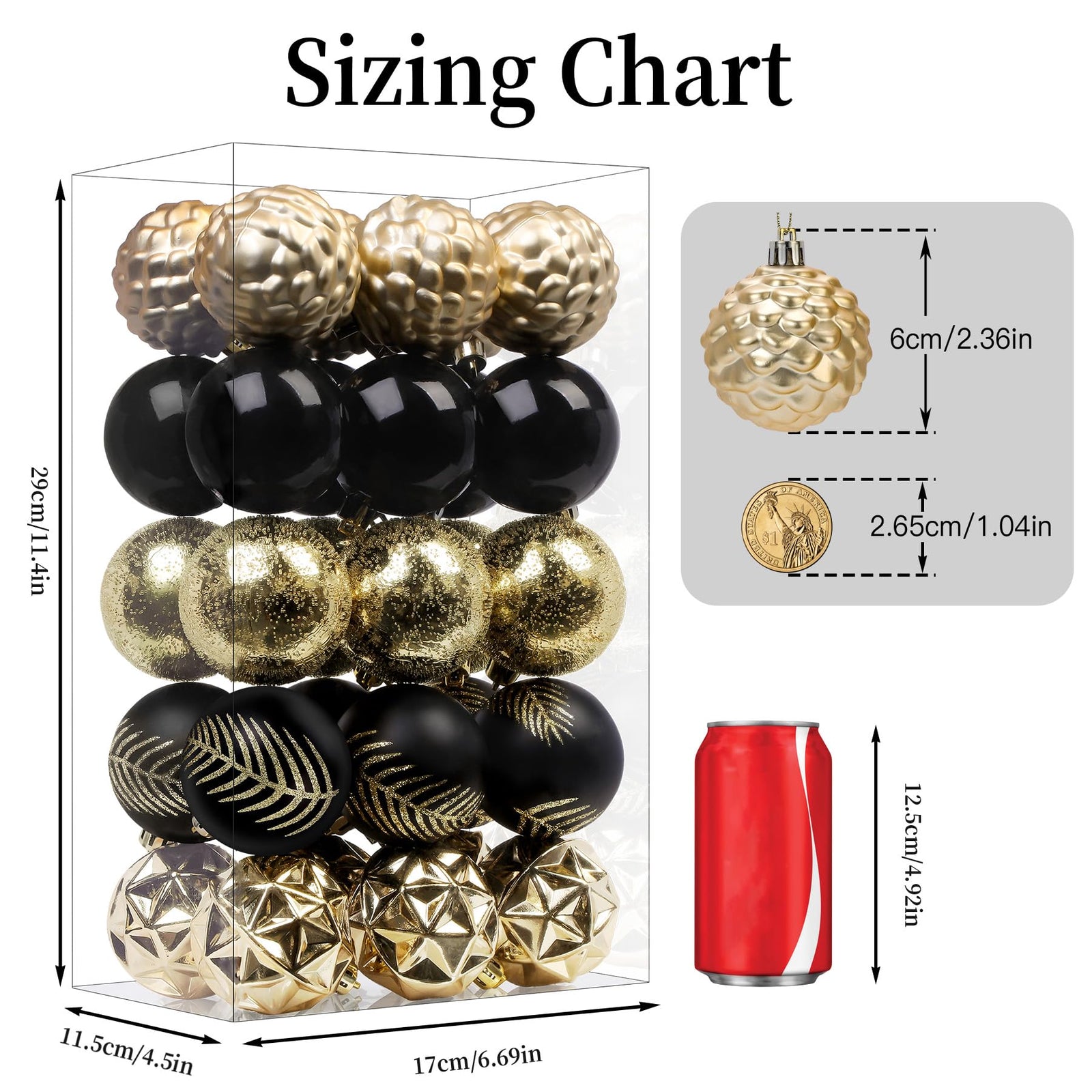 30ct 2.36 Inch Black & Gold Christmas Tree Balls Ornaments - SHareconn