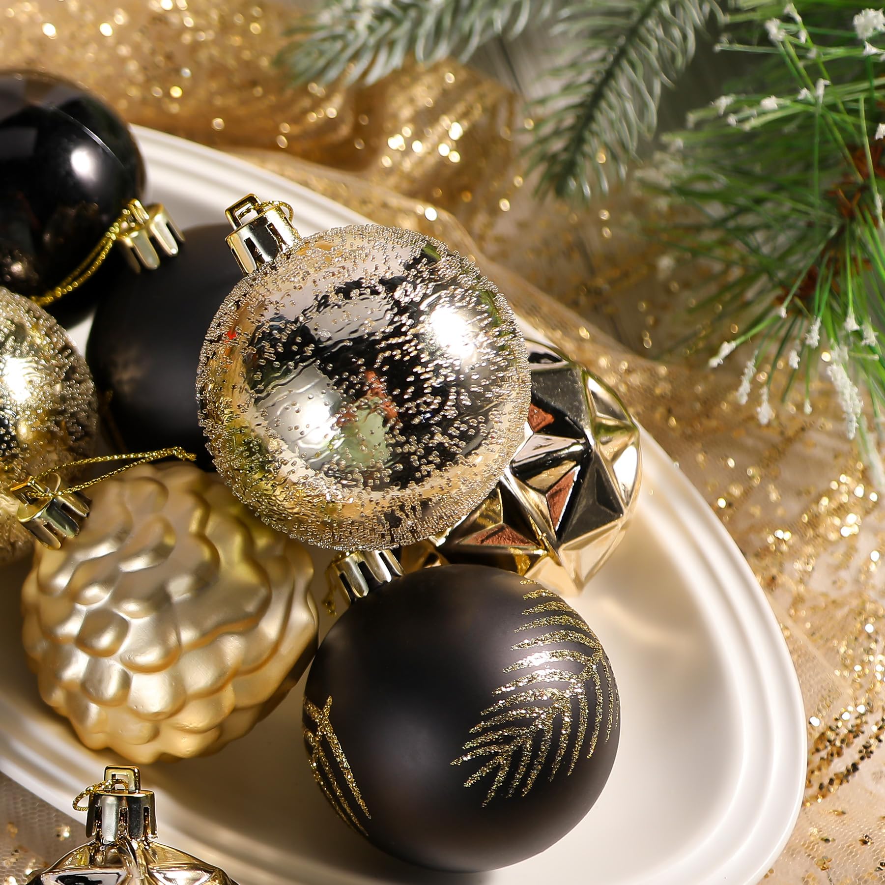 30ct 2.36 Inch Black & Gold Christmas Tree Balls Ornaments - SHareconn