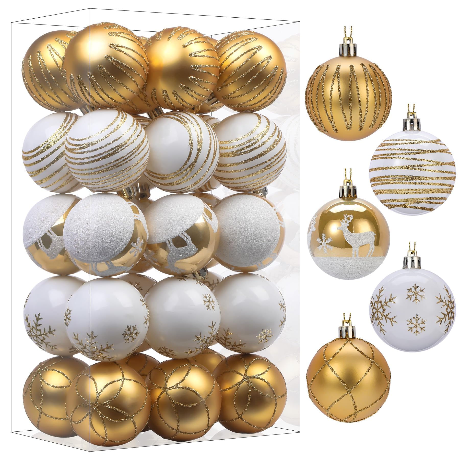 30ct 2.36 Inch Gold & White Christmas Tree Balls Ornaments - SHareconn