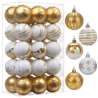 30ct 2.36 Inch Gold & White Christmas Tree Balls Ornaments - SHareconn