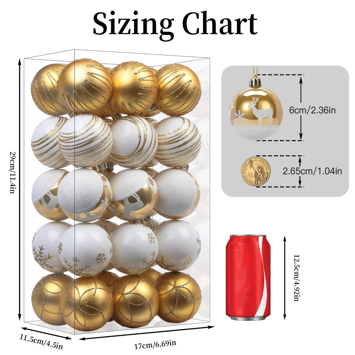 30ct 2.36 Inch Gold & White Christmas Tree Balls Ornaments - SHareconn