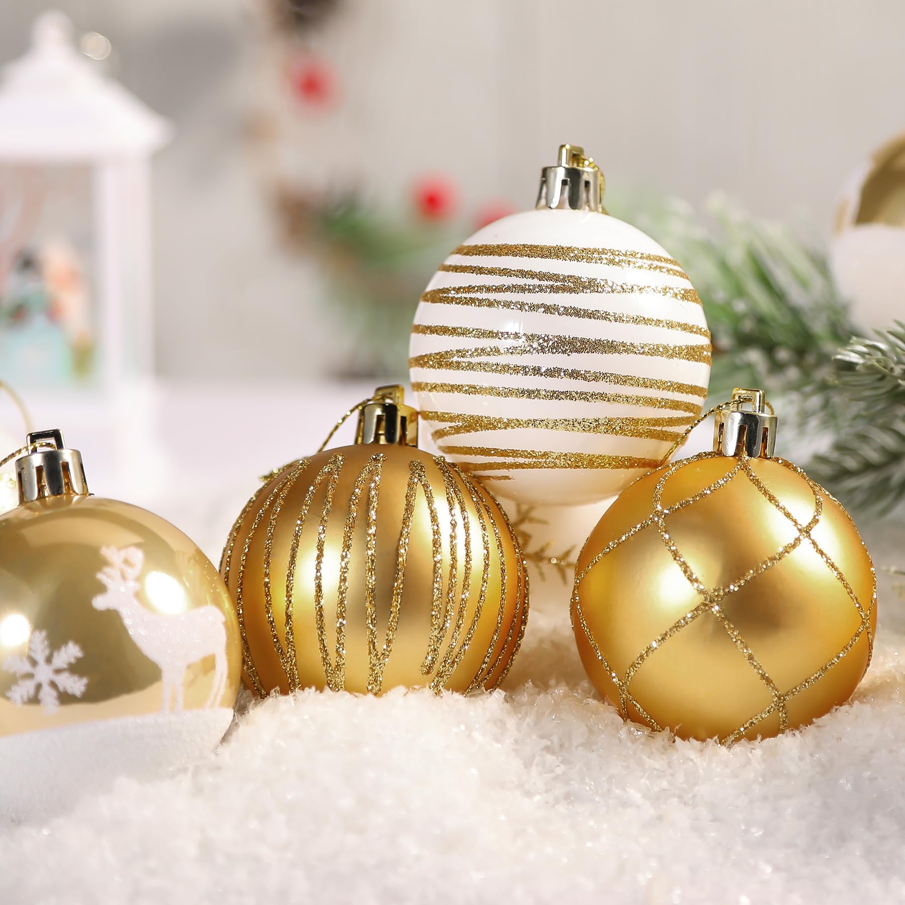 30ct 2.36 Inch Gold & White Christmas Tree Balls Ornaments - SHareconn