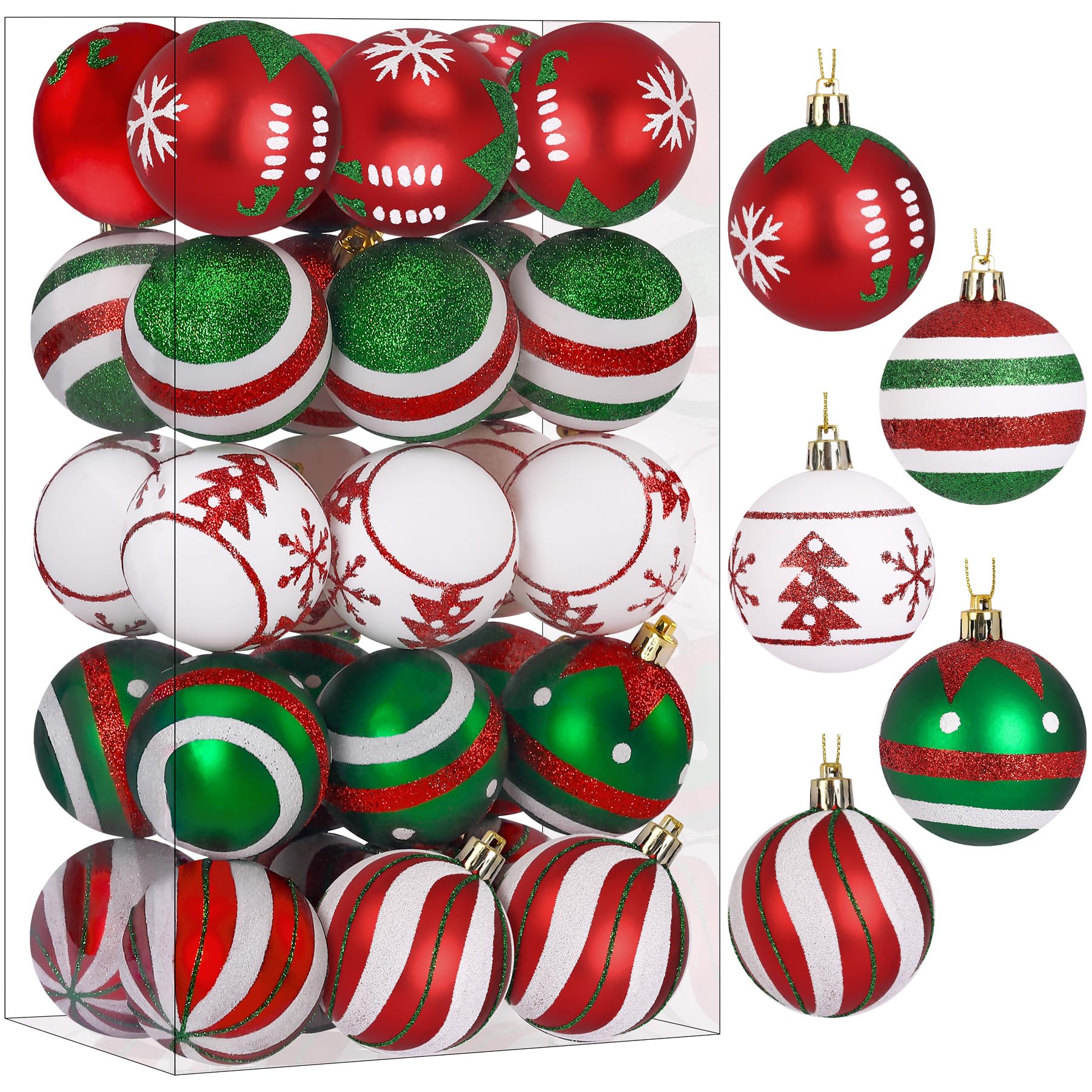 30ct 2.36 Inch Red & Green White Christmas Tree Balls Ornaments - SHareconn