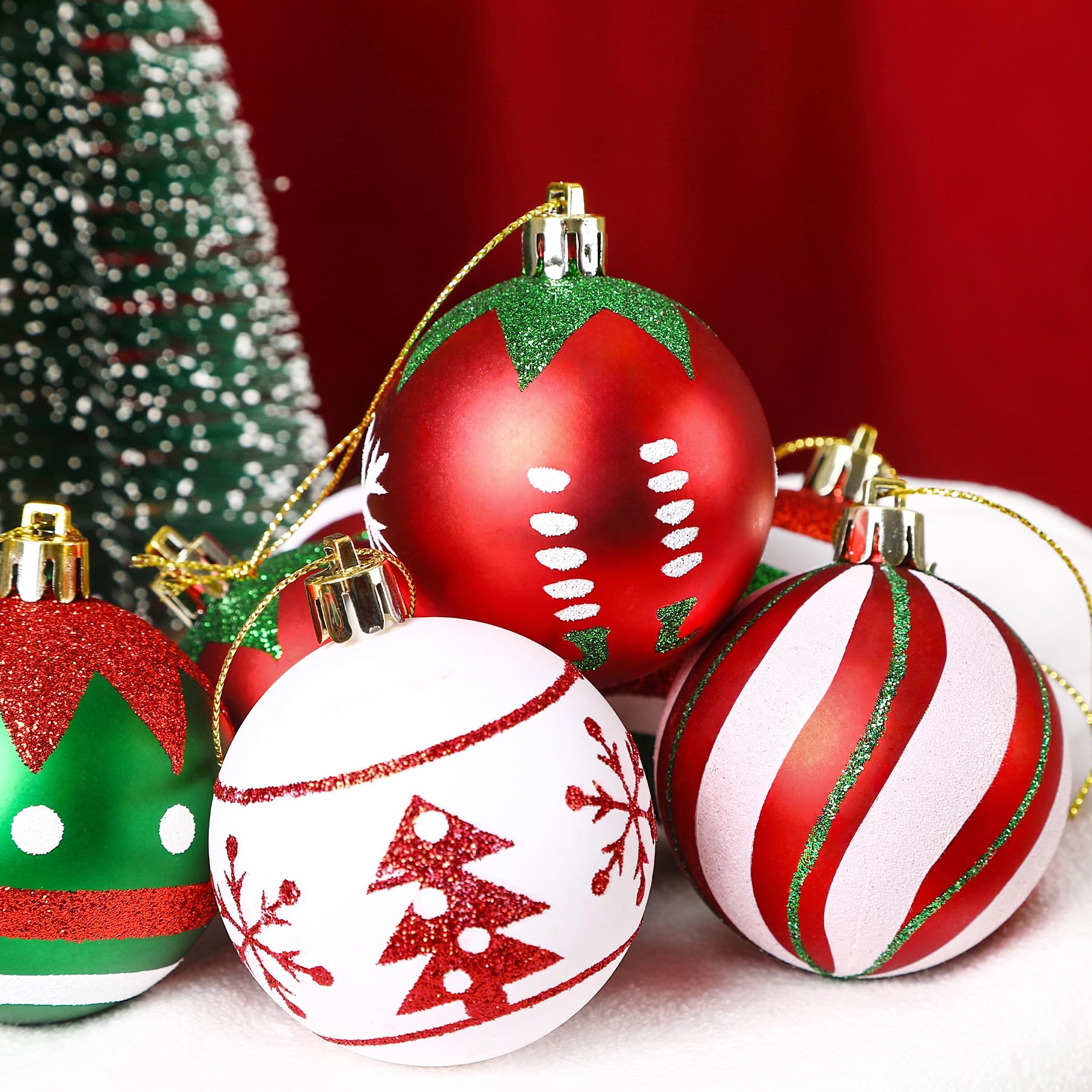 30ct 2.36 Inch Red & Green White Christmas Tree Balls Ornaments - SHareconn