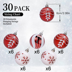 30ct 2.36 Inch (Red & white, 60mm) Christmas Tree Balls Ornaments - SHareconn