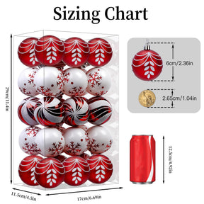 30ct 2.36 Inch (Red & white, 60mm) Christmas Tree Balls Ornaments - SHareconn