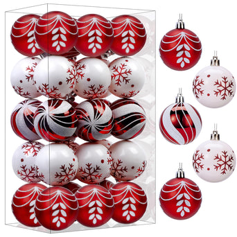 30ct 2.36 Inch (Red & white, 60mm) Christmas Tree Balls Ornaments - SHareconn