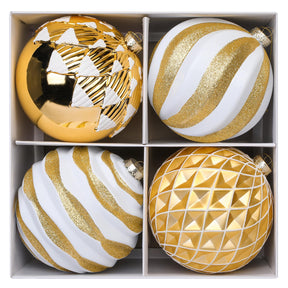 4Pcs 6''/150mm Gold & White Large Christmas Ball Ornaments with Hooks - SHareconn