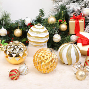 4Pcs 6''/150mm Gold & White Large Christmas Ball Ornaments with Hooks - SHareconn