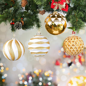 4Pcs 6''/150mm Gold & White Large Christmas Ball Ornaments with Hooks - SHareconn