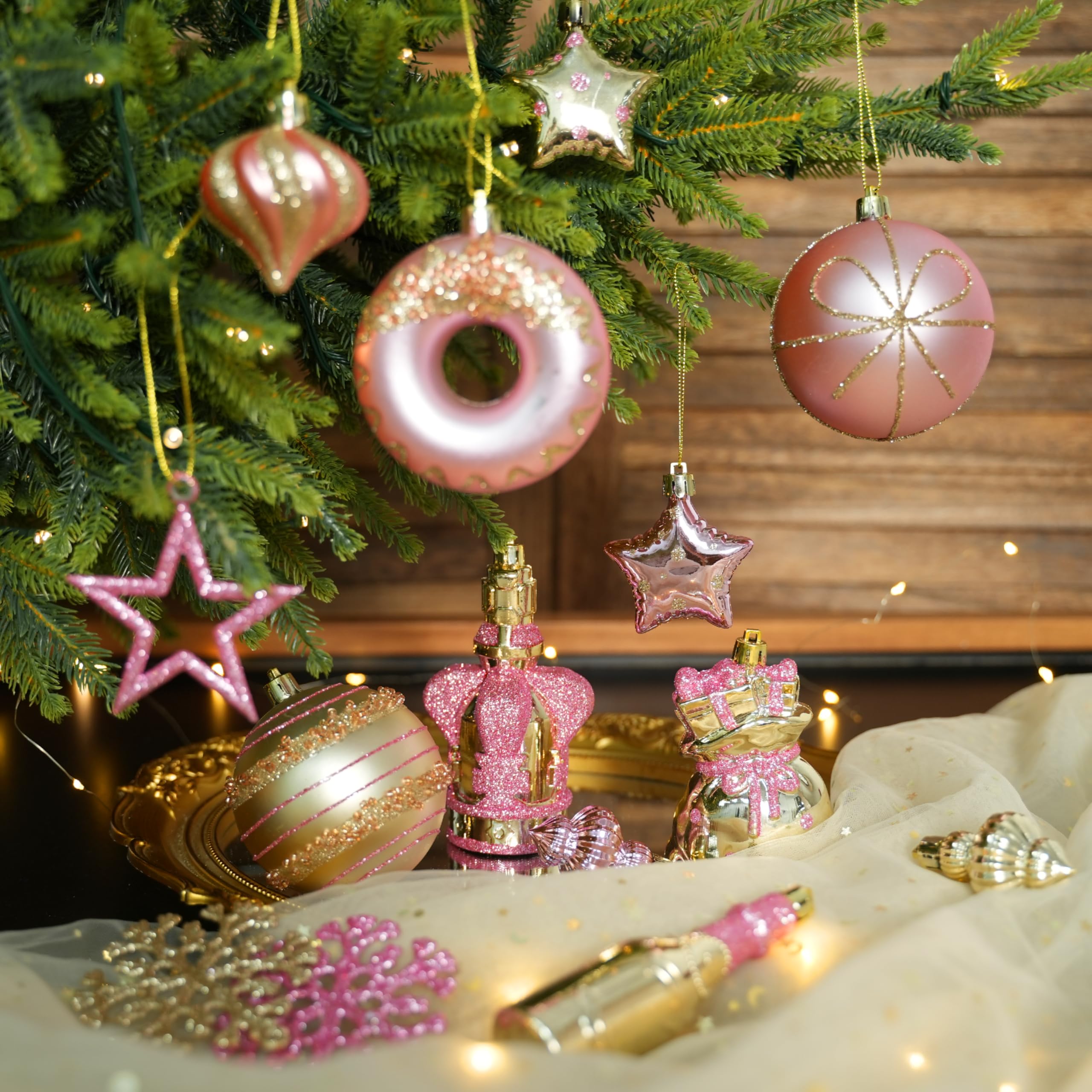 70 pcs Pink and Gold Christmas Ball Ornament Set - SHareconn