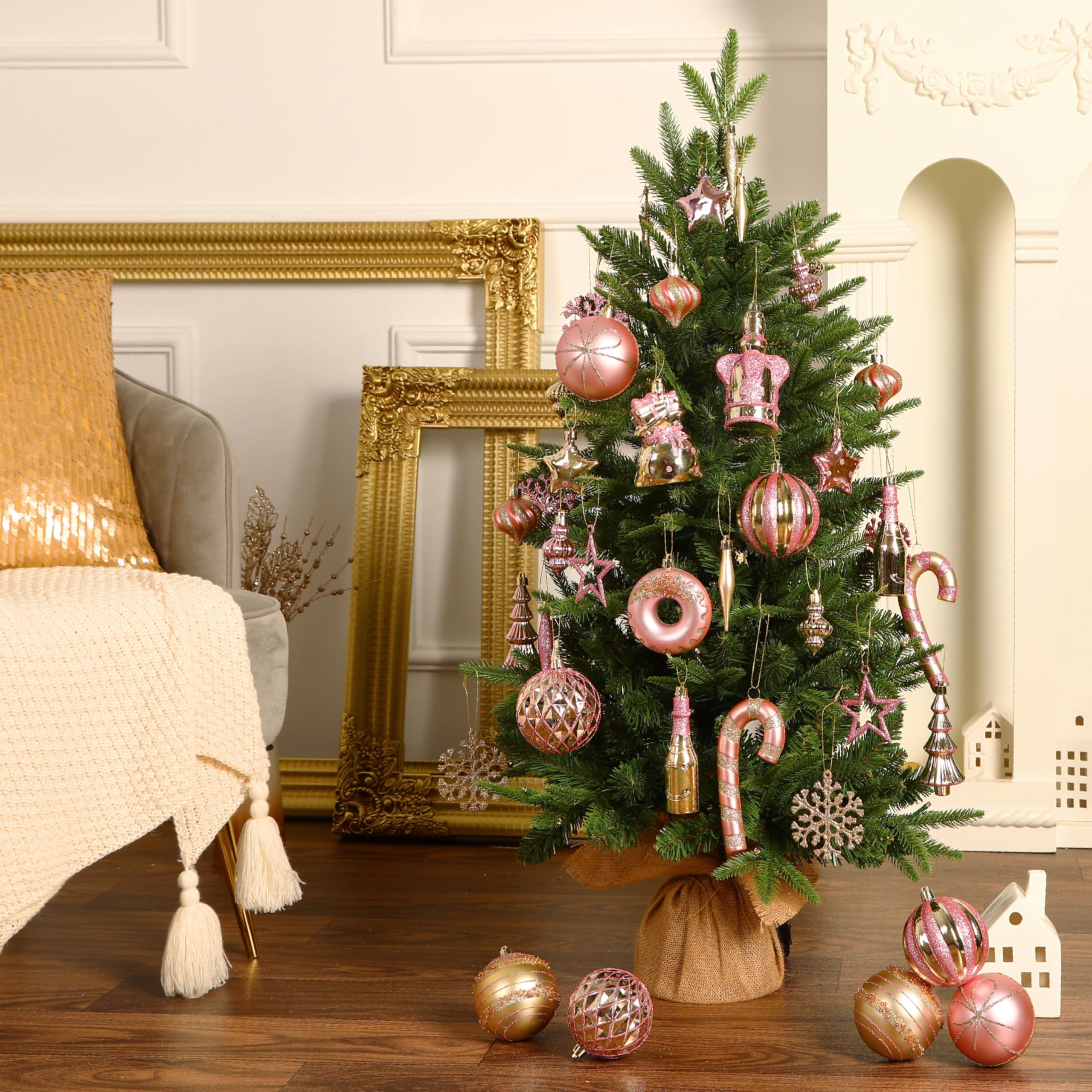 70 pcs Pink and Gold Christmas Ball Ornament Set - SHareconn