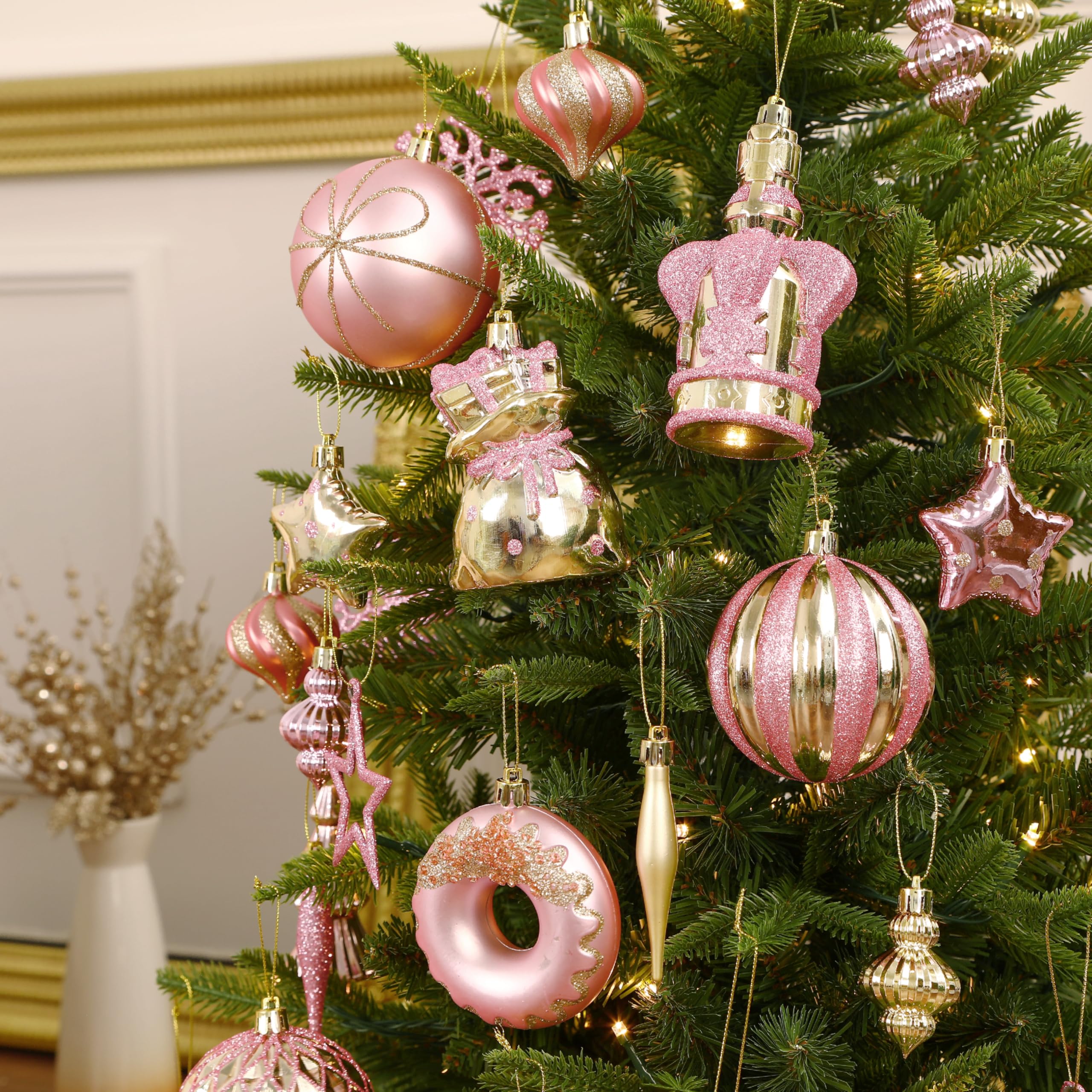 70 pcs Pink and Gold Christmas Ball Ornament Set - SHareconn