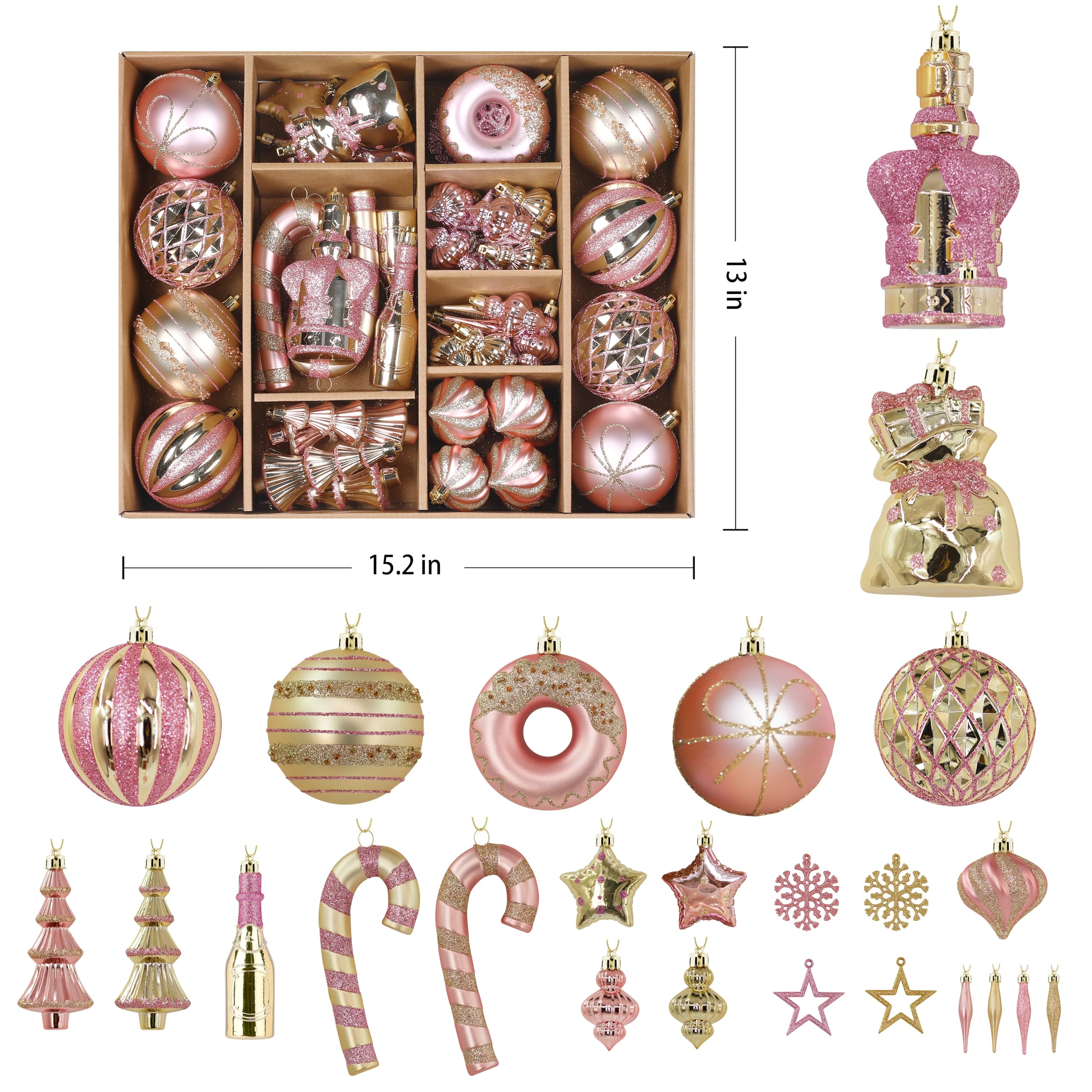 70 pcs Pink and Gold Christmas Ball Ornament Set - SHareconn