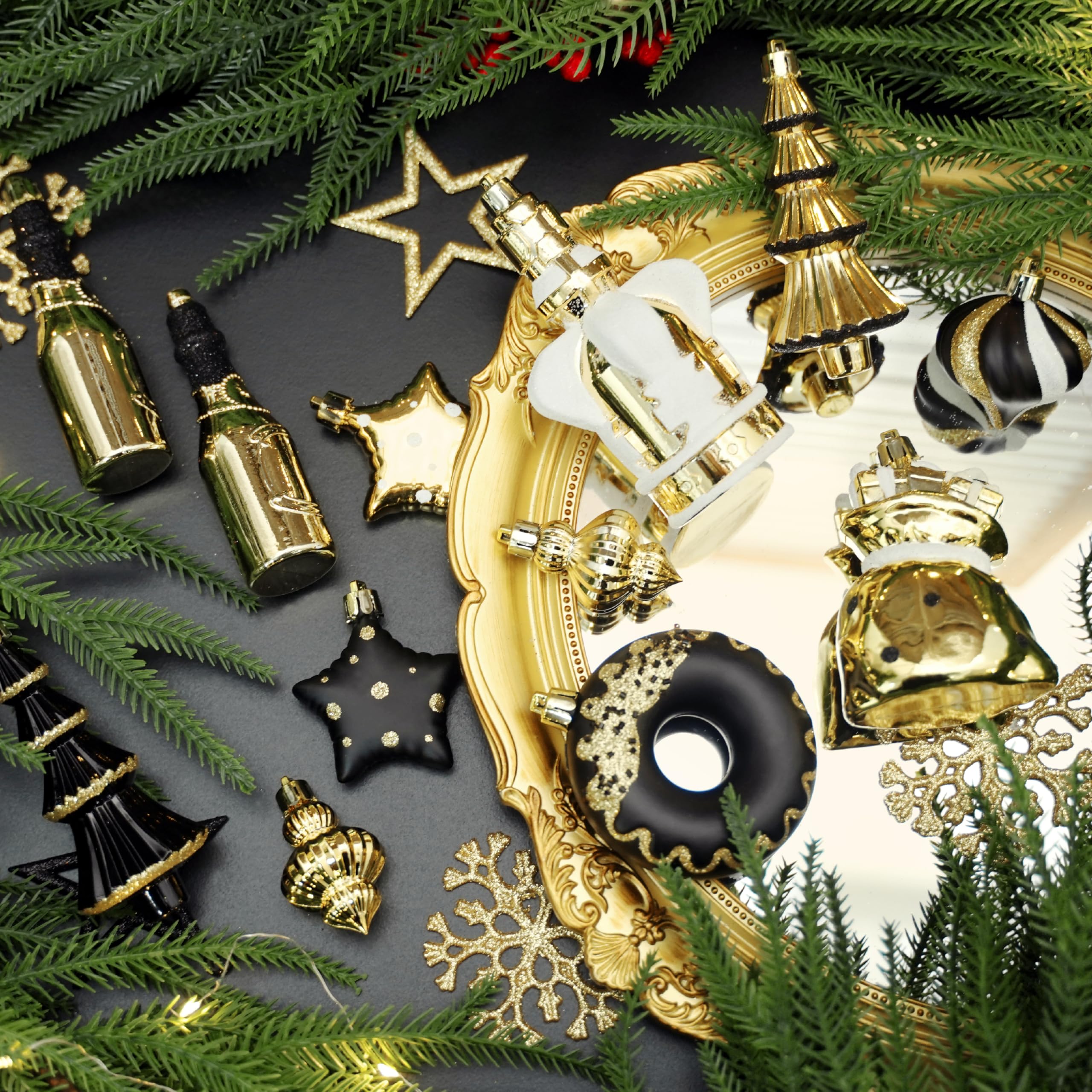 70ct Black, White and Gold Christmas Ball Ornament Set - SHareconn