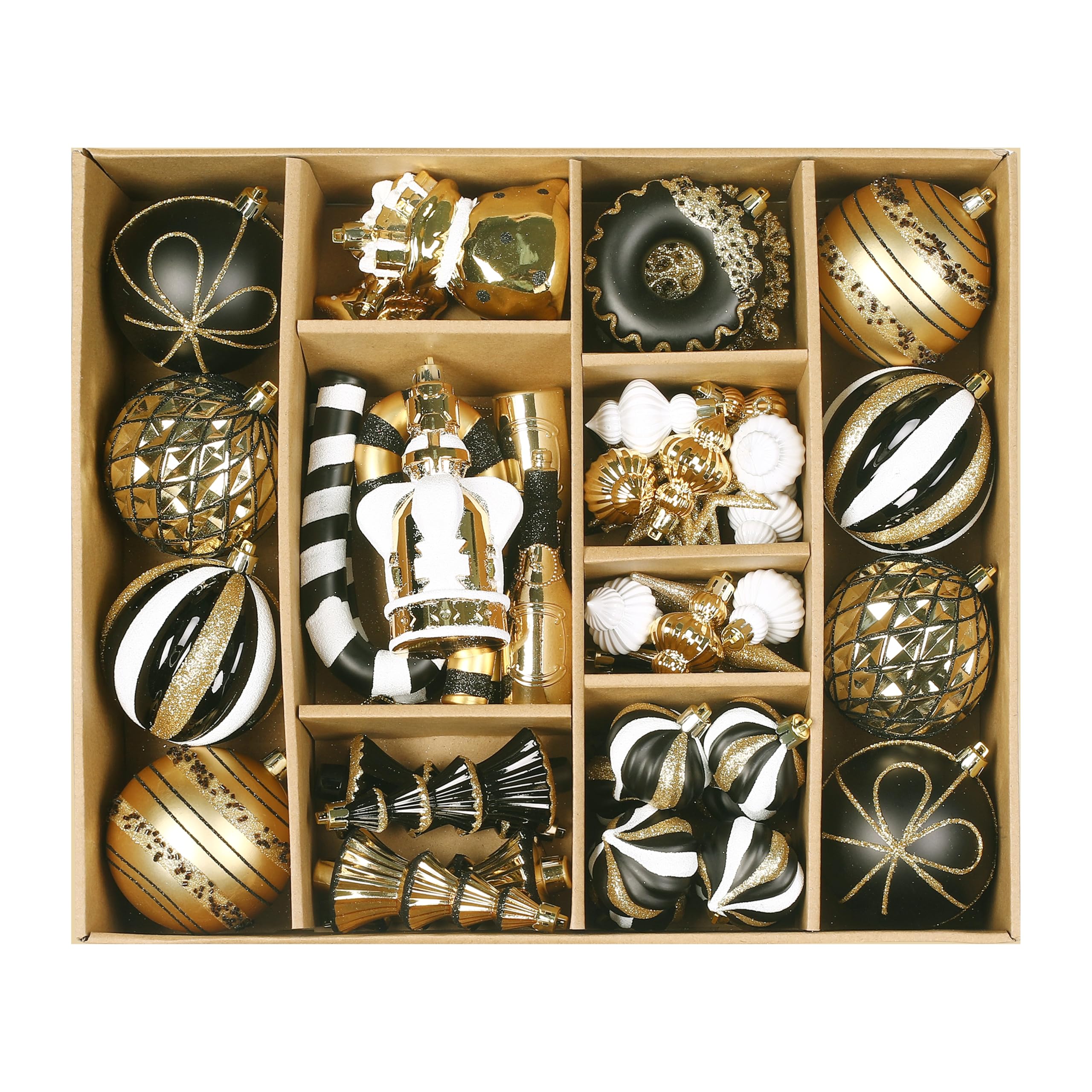 70ct Black, White and Gold Christmas Ball Ornament Set - SHareconn