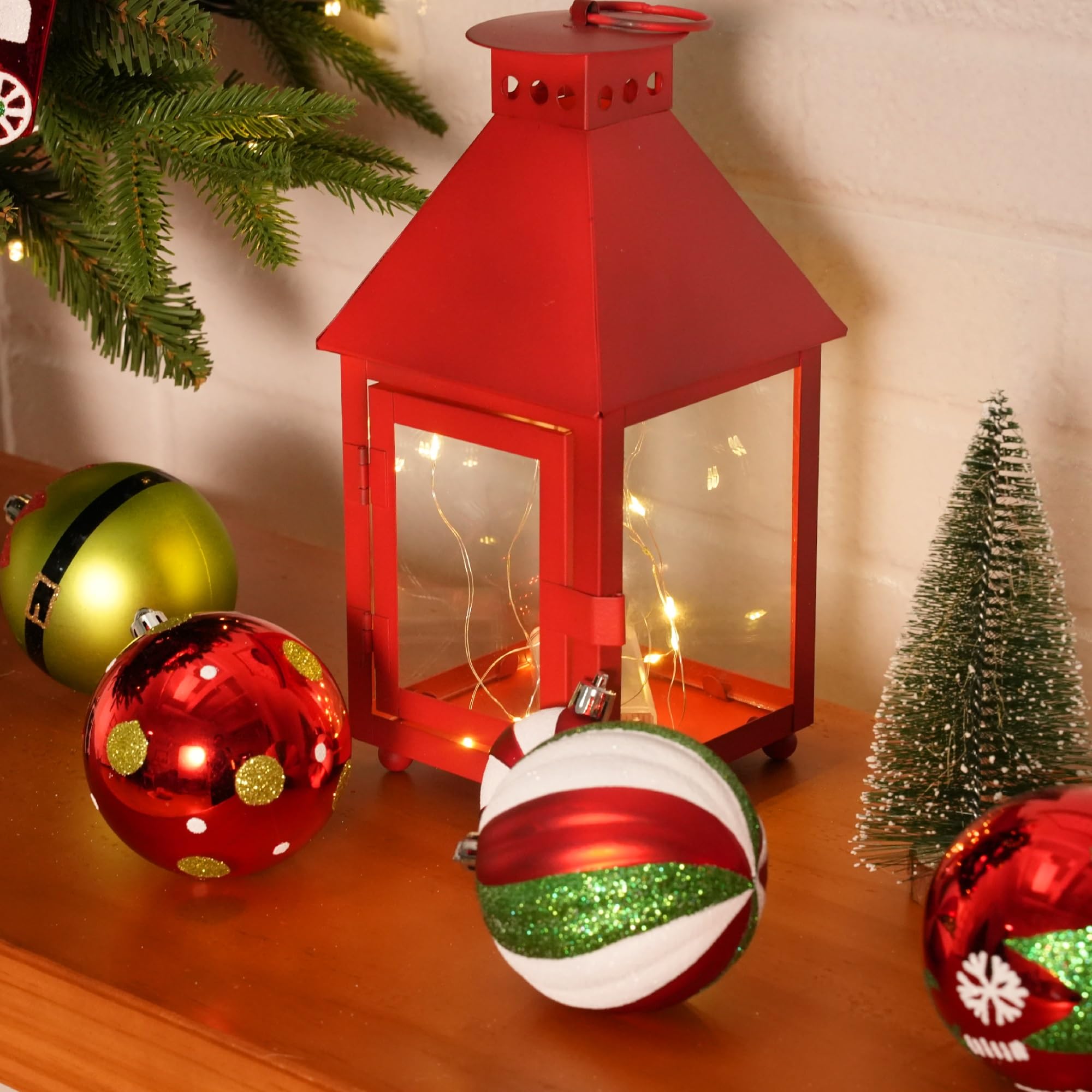 75 Pcs Red Green & White Miniature Trains, Boots, and Santa Hats Christmas Balls Ornaments Set - SHareconn