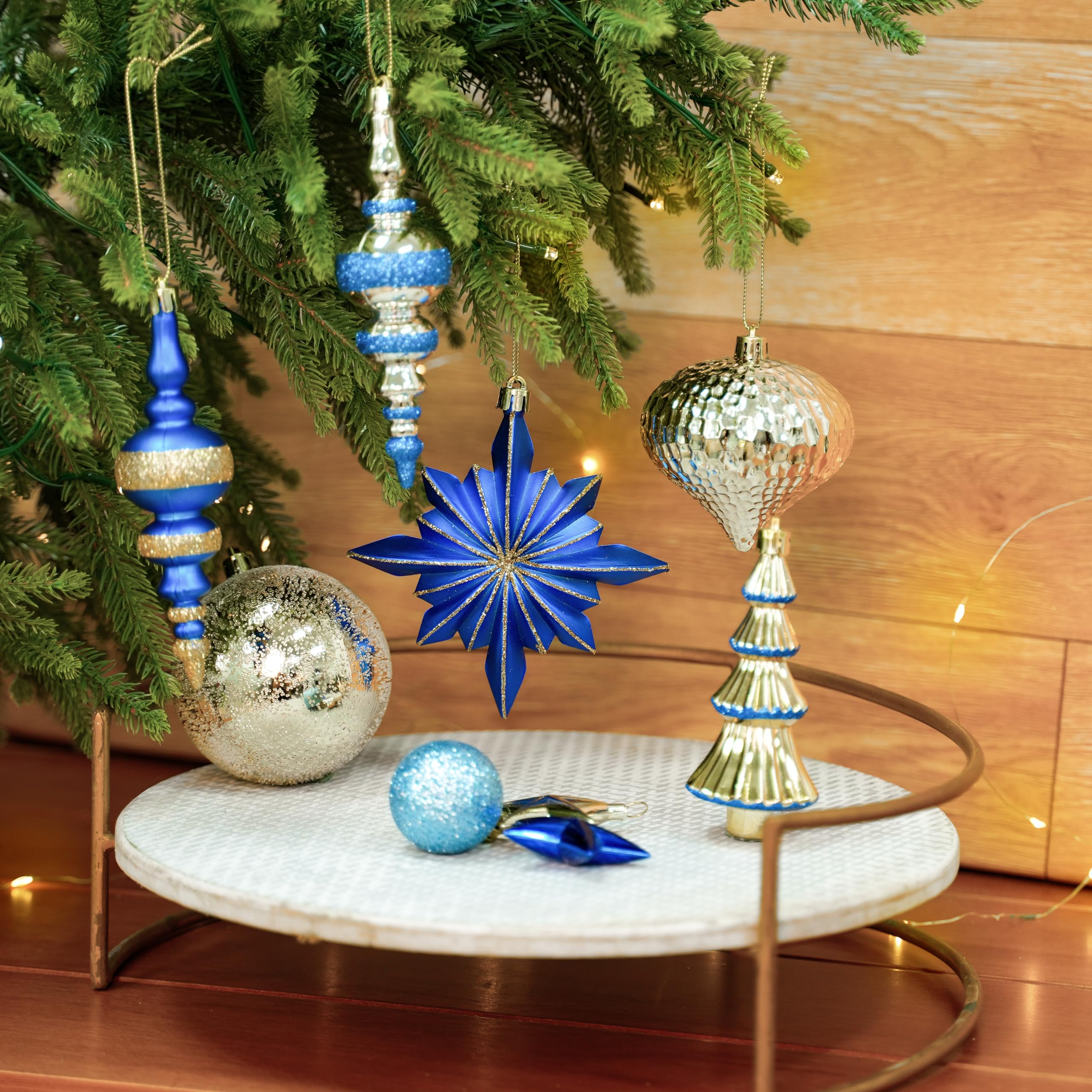 80pcs Blue and Gold Christmas Balls Ornaments Setwith Lanyards - SHareconn