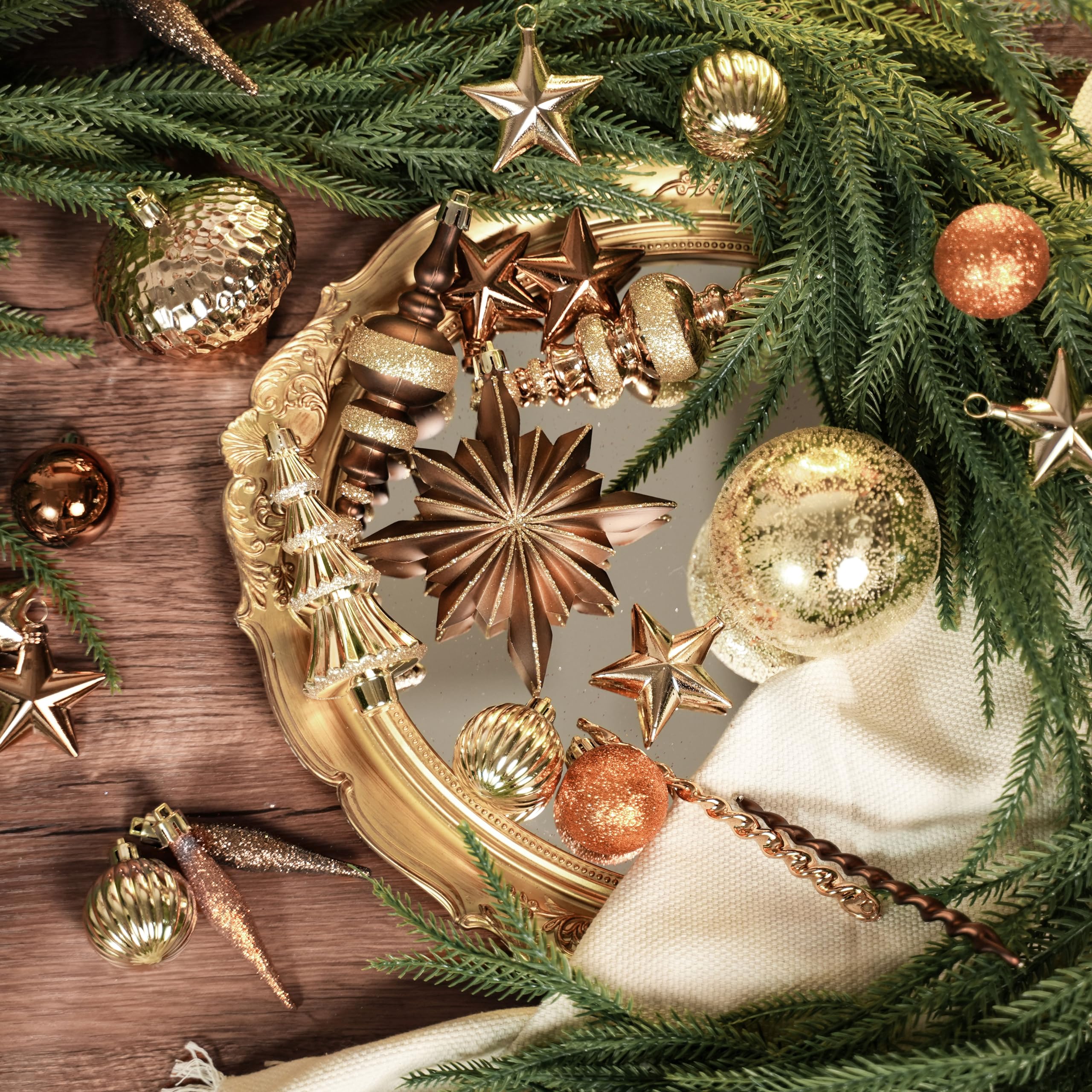 80pcs Bronze Copper Gold Christmas Balls Ornaments Set with Lanyards - SHareconn