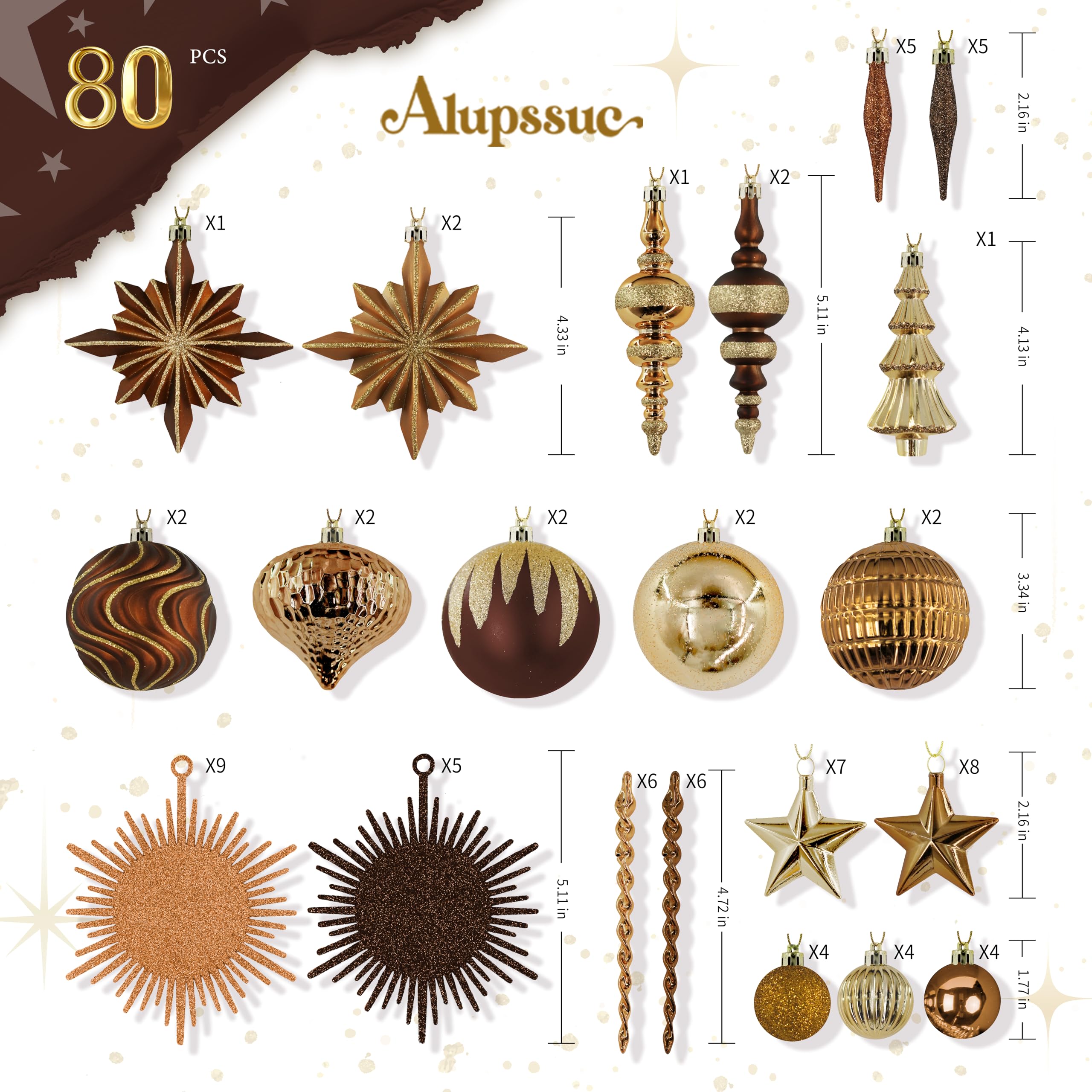 80pcs Bronze Copper Gold Christmas Balls Ornaments Set with Lanyards - SHareconn