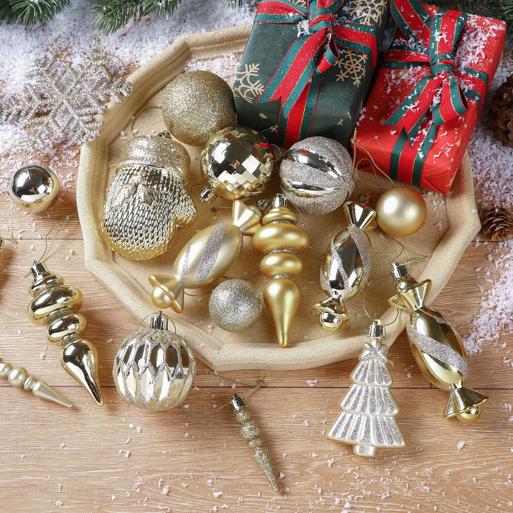80pcs Gold Christmas Balls Ornaments Set with Lanyards - SHareconn