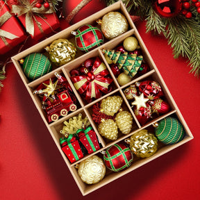 82pcs Gold,Red and Green Christmas Balls Ornaments Set with Hanging Strings - SHareconn