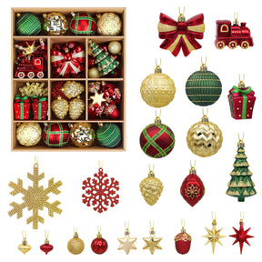 82pcs Gold,Red and Green Christmas Balls Ornaments Set with Hanging Strings - SHareconn