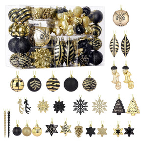 96pcs Black & Gold Forest Theme and Animal Designs Christmas Tree Ornaments Set - SHareconn