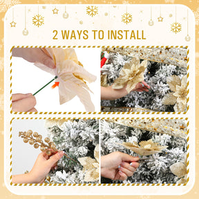 24 Pcs Christmas Wreath Decoration 12pcs Pink Artificial Christmas Flower+12pcs Holly Berry Stem Gold - SHareconn