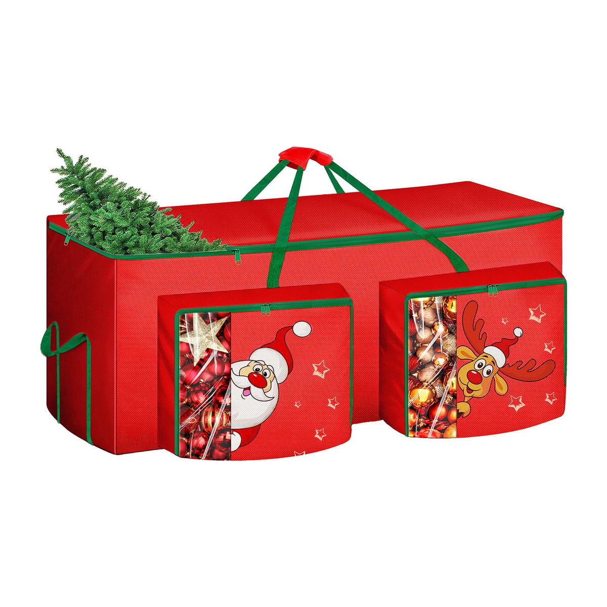 Funny Cute Santa Claus and Reindeer Print Christmas Tree Storage Bag Fits Maximum to 7.5 FT/9 FT-Red/Green/Blue - SHareconn