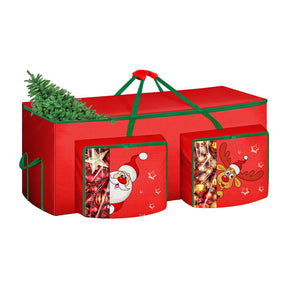 Funny Cute Santa Claus and Reindeer Print Christmas Tree Storage Bag Fits Maximum to 7.5 FT/9 FT-Red/Green/Blue - SHareconn