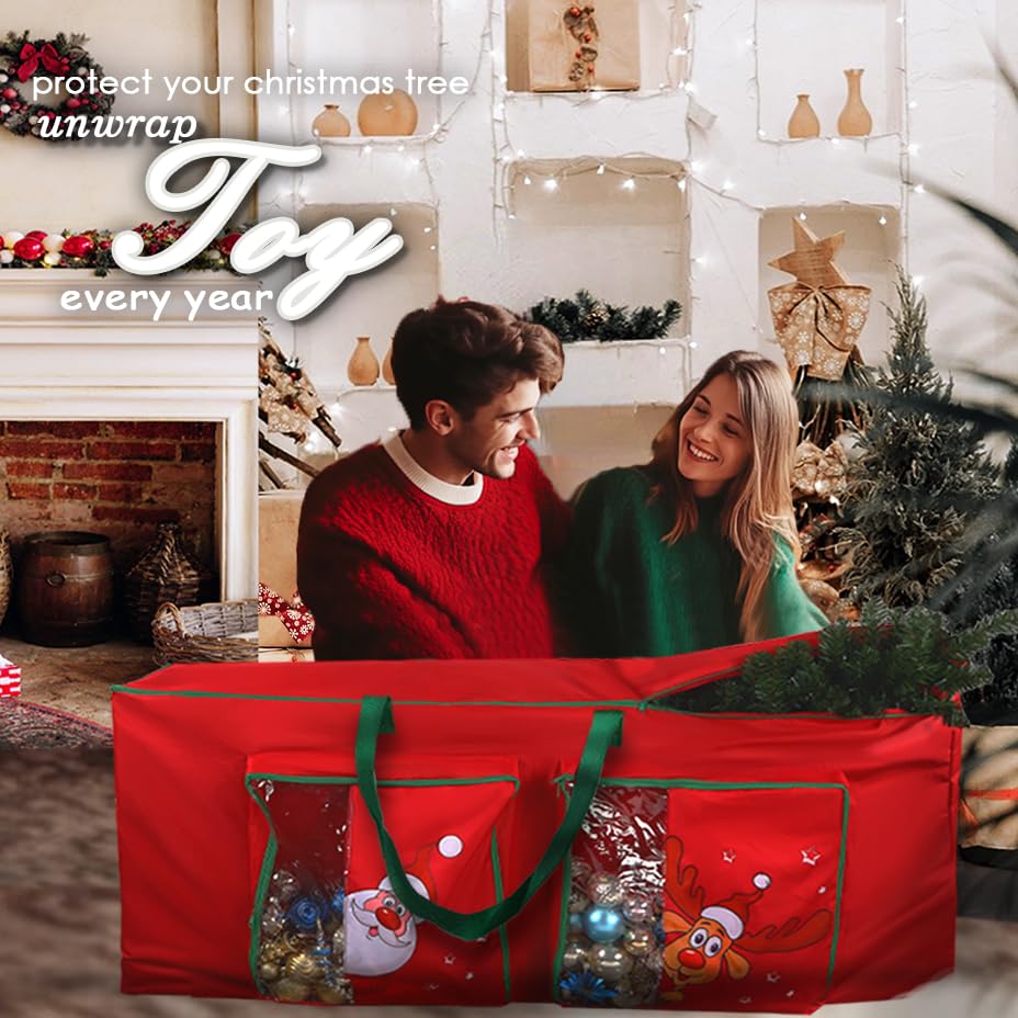 Funny Cute Santa Claus and Reindeer Print Christmas Tree Storage Bag Fits Maximum to 7.5 FT/9 FT-Red/Green/Blue - SHareconn