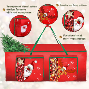 Funny Cute Santa Claus and Reindeer Print Christmas Tree Storage Bag Fits Maximum to 7.5 FT/9 FT-Red/Green/Blue - SHareconn