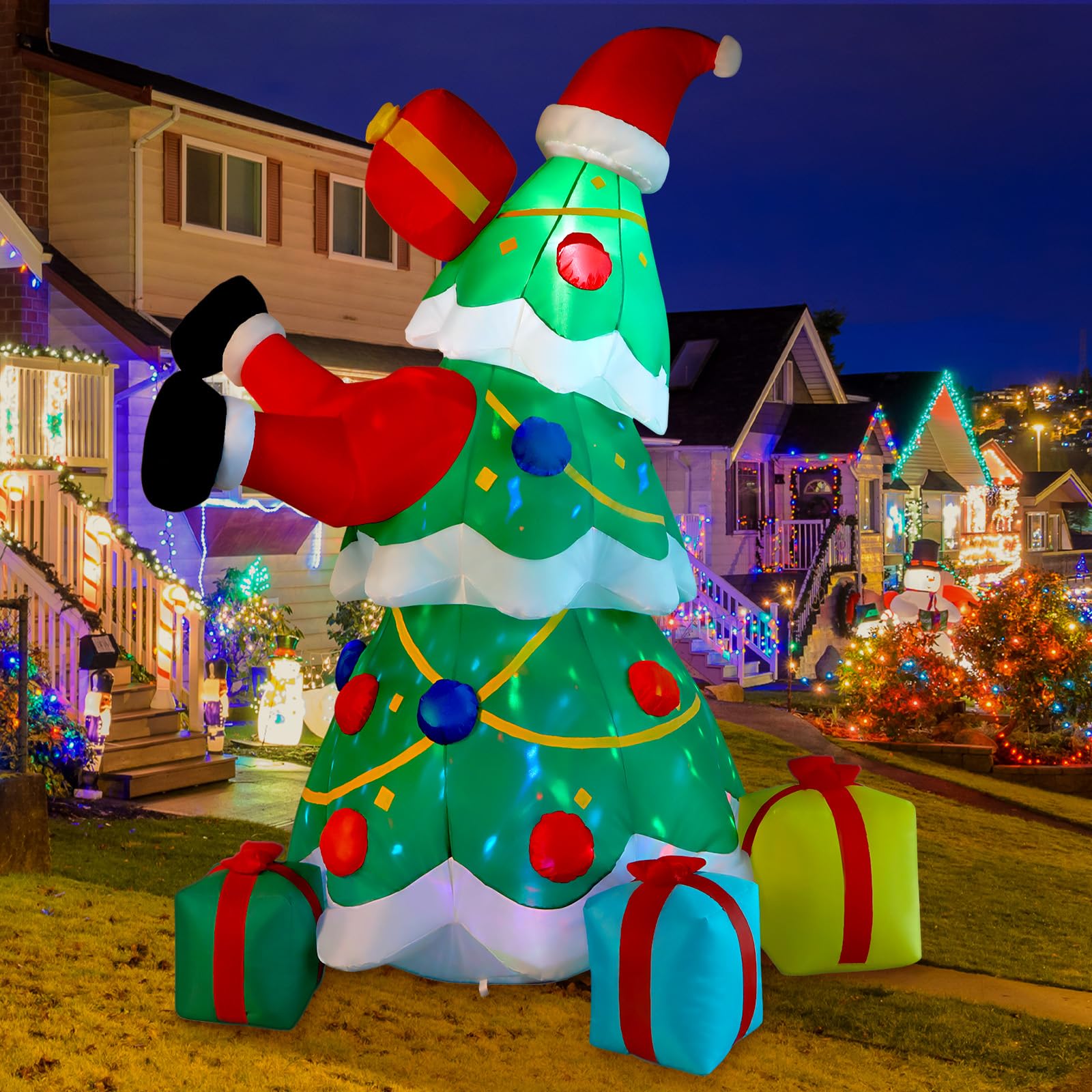 7FT Inflatable Santa Claus Christmas Tree with Built-in LED Lights - SHareconn