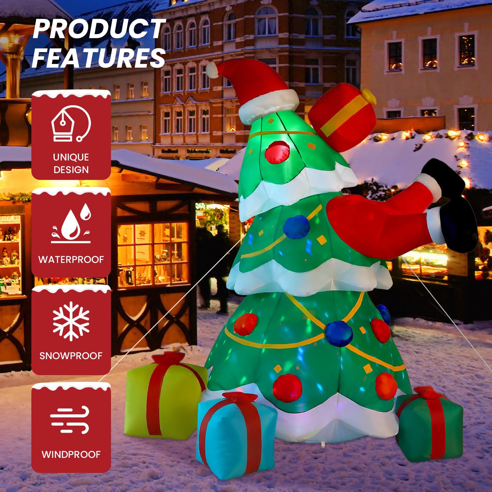 7FT Inflatable Santa Claus Christmas Tree with Built-in LED Lights - SHareconn